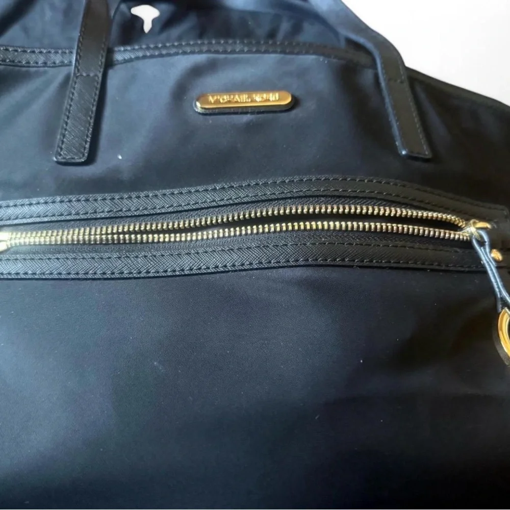 SOLD! Michael Kors Black Nylon Tote Bag MK Charm Large Shoulder Work Bag - Picture 2 of 5